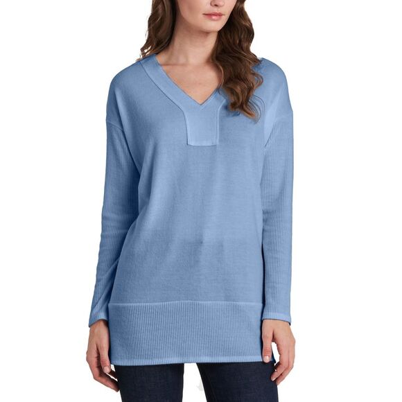 Vince Camuto V-Neck Drop-Shoulder Tunic In Canyon Blue - L - Picture 1 of 1